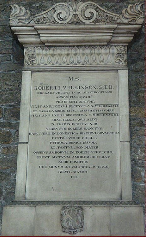image shows memorial stone to Lydia Wilkinson's parents in Halifax Minster