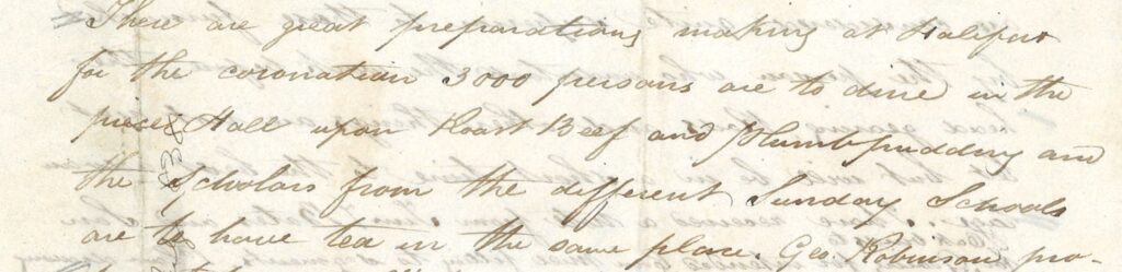 West Yorkshire Archive Service, Calderdale, SH:7/ML/1025) 25 June 1838 Letter from Sam Washington to Anne Lister, Tarbes, France regarding Queen Victoria's Coronation.