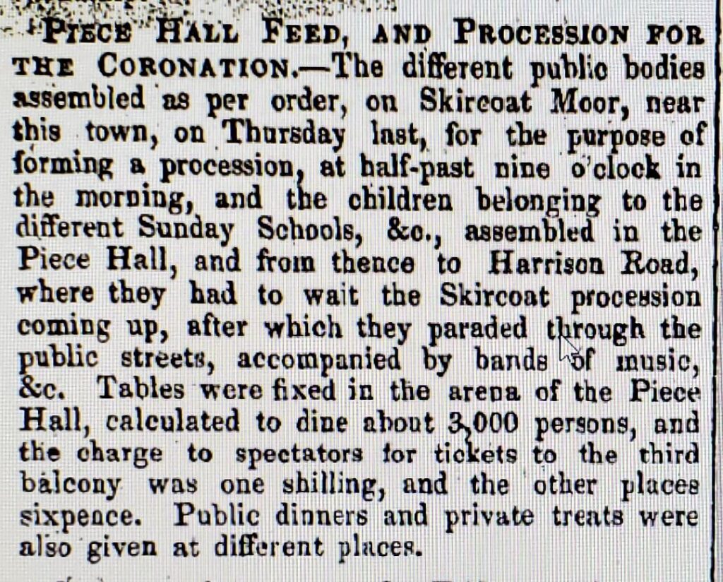 Coronation events at Piece Hall - Northern Star and Leeds General Advertiser 30 June 1838