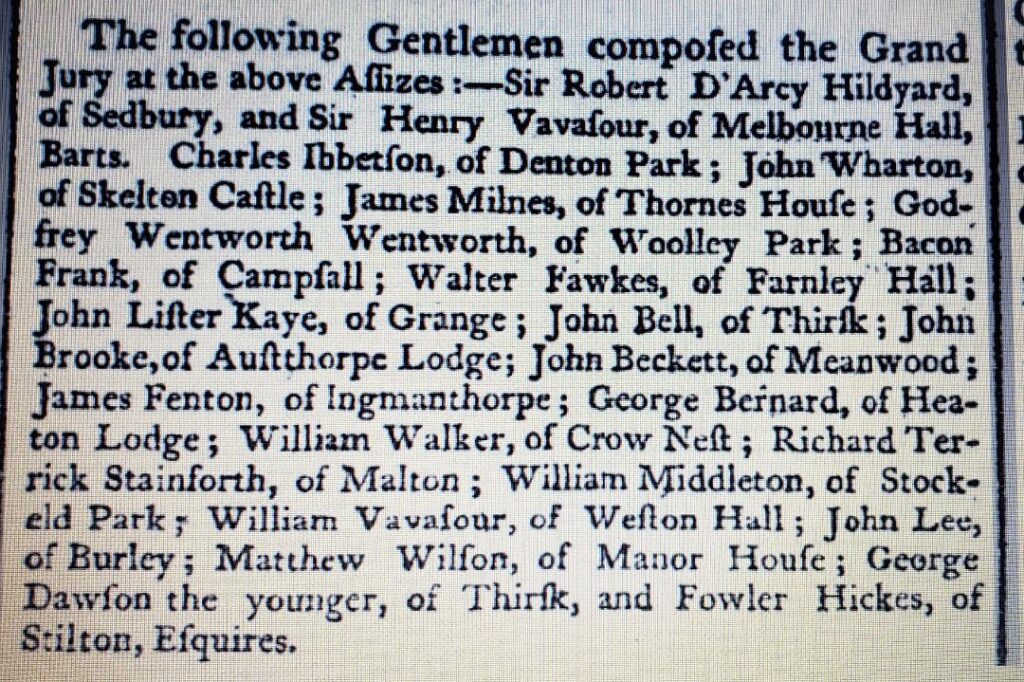 News article showing William Walker on Assizes Grand Jury Leeds Intelligencer 1 August 1803