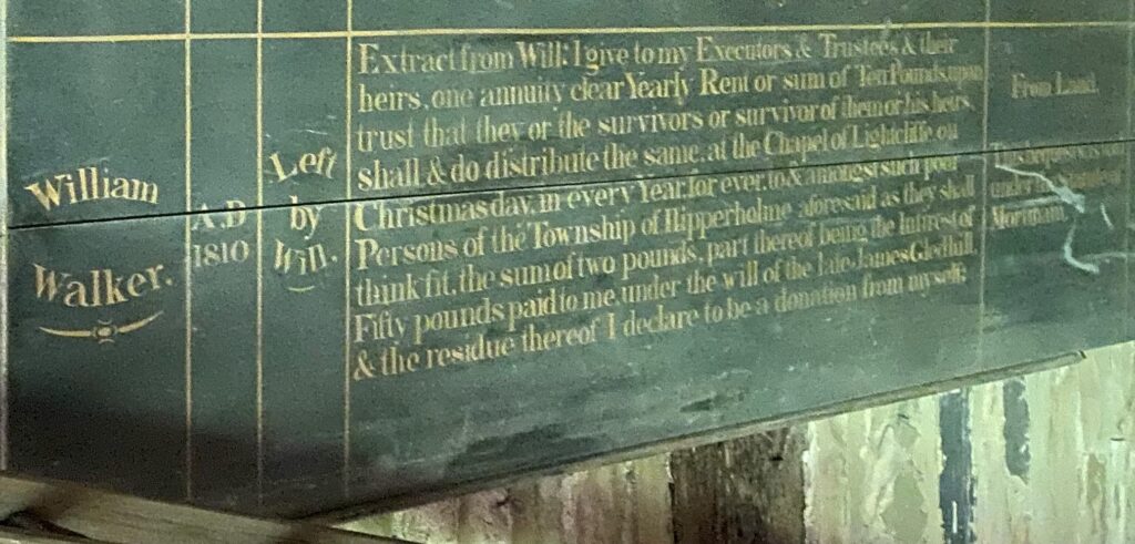 Benefactions to the Poor of Hipperholme and Hipperholme CEM Board located in St Matthews Tower
Image used with kind permission of Diane Halford