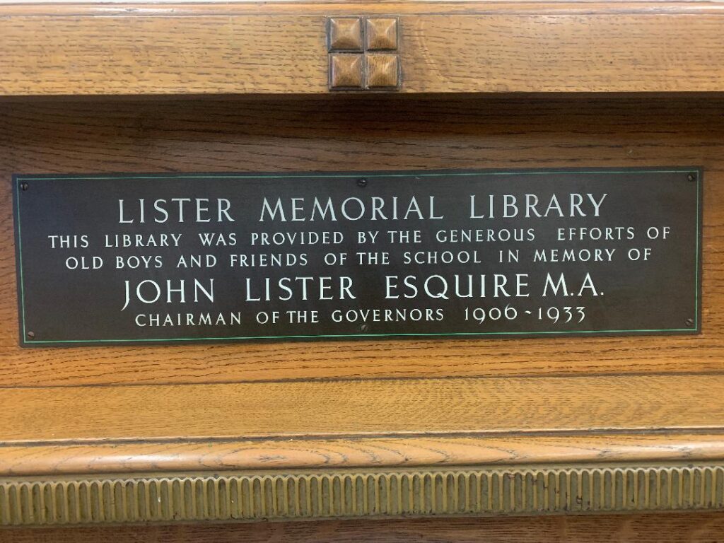 Photo of the plaque honoring John Lister, Chairman of Hipperholme 1906-1933