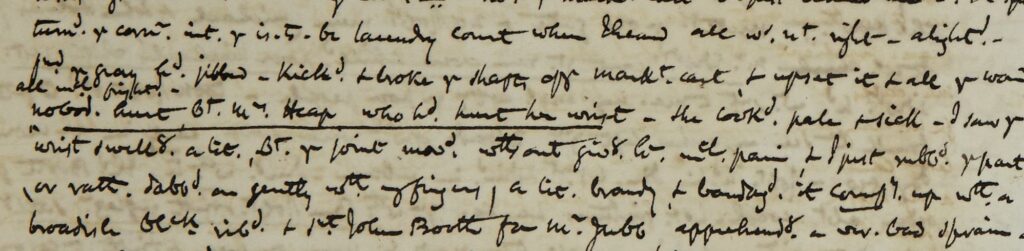 Image of Anne Lister's Diary talking of Hannah Heap breaking her arm at Shibden, WYAS, Calderdale SH:7/ML/E/20/0078