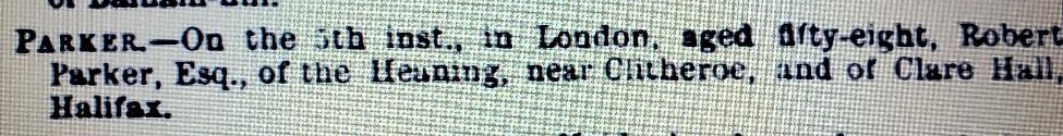 8 November 1856 Morning Post obituary of Robert Parker