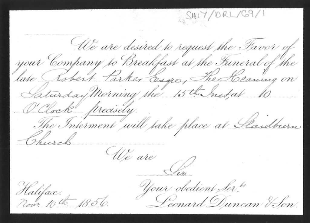Invitation to the Funeral of Robert Parker