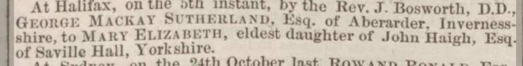 Newspaper image of Capt George Sutherland's wedding to his second wife Mary Elizabeth Haigh.