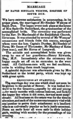 Newspaper clipping describing the wedding of Elizabeth and David Weymss.