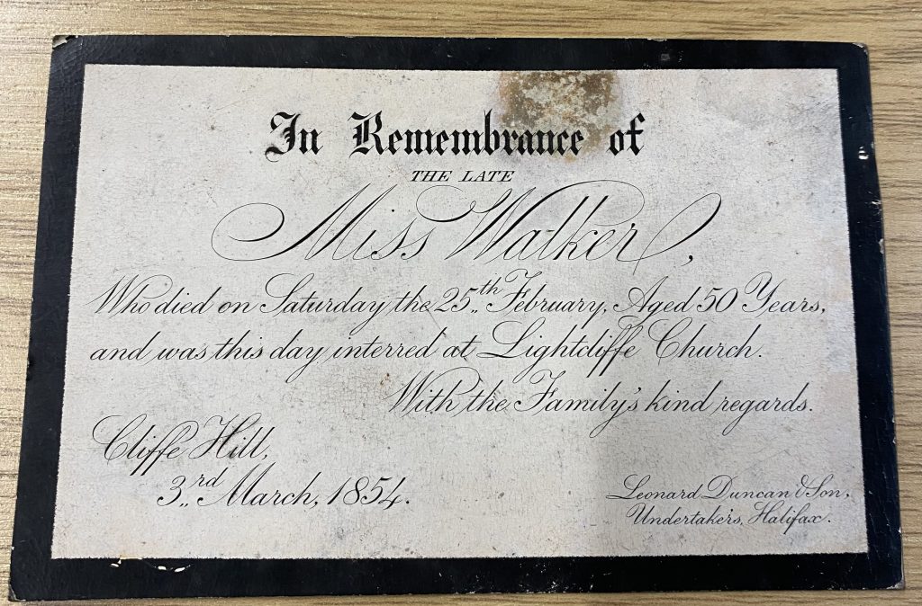 Image of the Remembrance card of Miss Ann Walker, Cliffe Hill