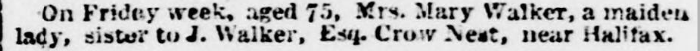 Newspaper death notice for Mary Walker 23 September 1822 Leeds Intelligencer