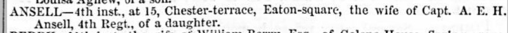 Thacker's Overland News for India and the Colonies newspaper announcement of Sarah & Augustus birth of a daughter.