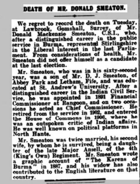 Hampshire Observer and Basingstoke News newspaper obituary of Donald Smeaton.
