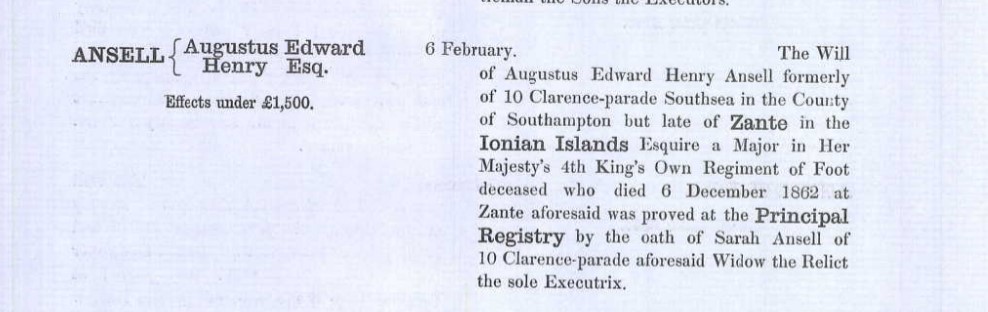 Augustus Ansell probate from Ancestry.com Principal Probate Registry.