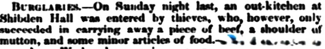 Newspaper of the goods stolen when robbed while Capt Sutherland lies in repose in Shibden Hall.