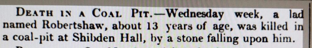 Newspaper of a 13 year olds death in a coal-pit.  22 Sept 1842 Bradford Observer