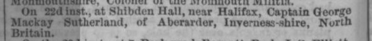Newspaper of the death of Capt Sutherland. 27 April 1847 London Evening Standard