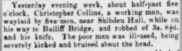 Newspaper of a robbery near Shibden Hall 3 December 1842 Halifax Guardian
