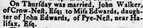 John Walker and Mary Edwards wedding announcement in 22 June 1795 Leeds Intelligencer